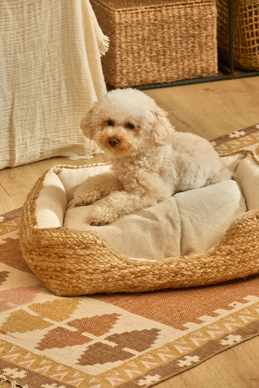 Cama para perros pequeños de yute y algodón canvas
