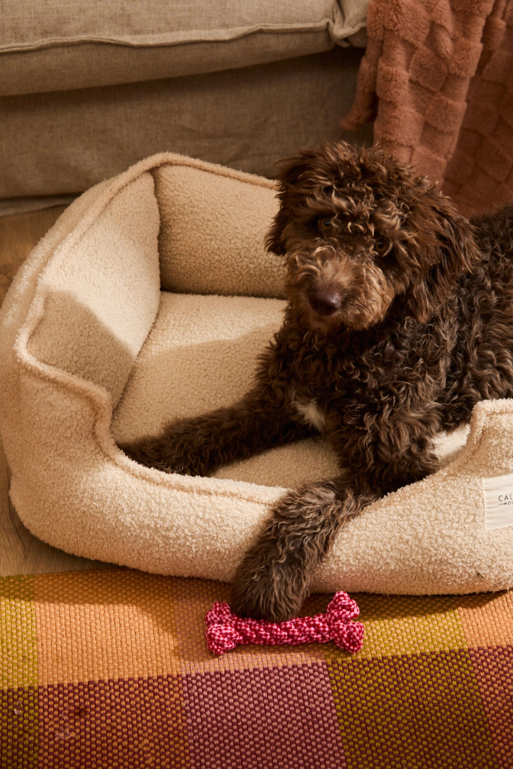 Cama para perro desenfundable color crudo