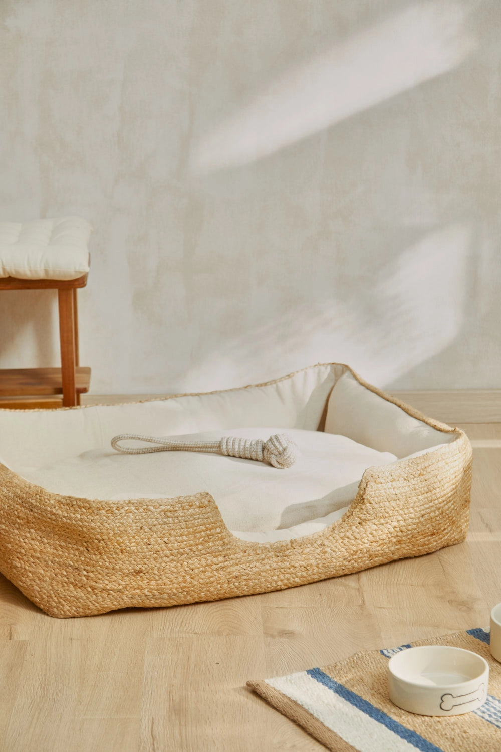Cama para perros grandes de yute y algodón canvas
