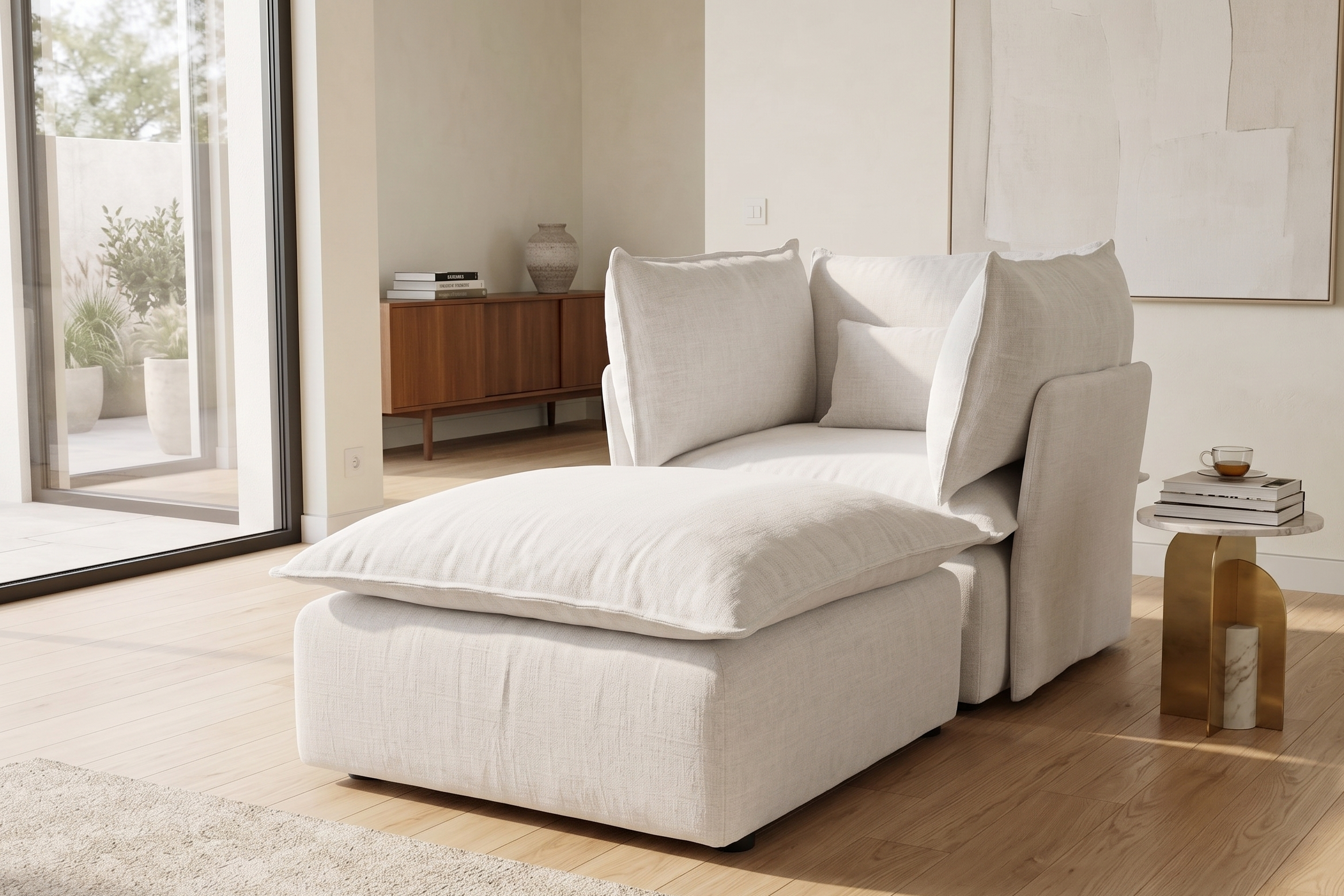 Sillón Lino Blanco Chaise Longue Moderno