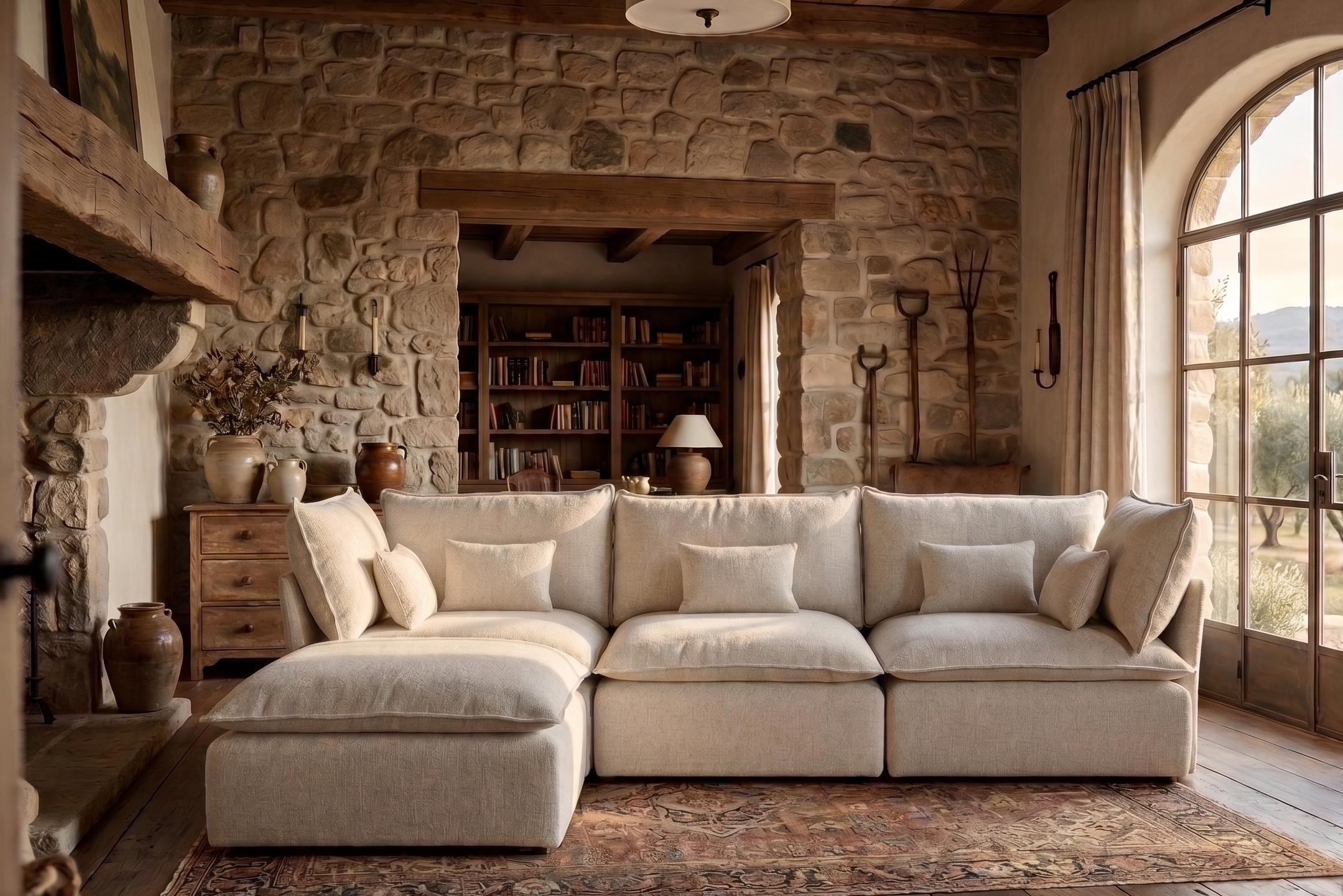 Lino Natural triple Chaise longue relax