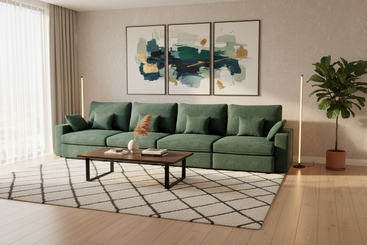 Sofá de diseño cómodo 4 metros 6 plazas Color Verde