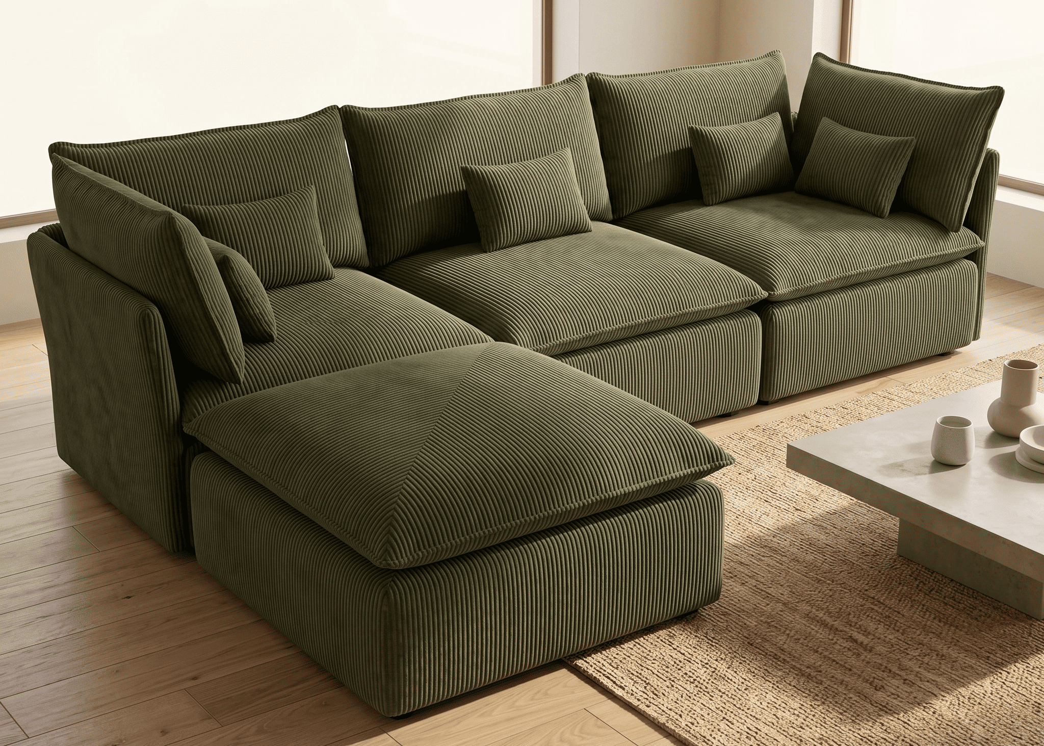 SOFA PANA TRIPLE CHAISE LONGUE VERDE EASYCLEAN