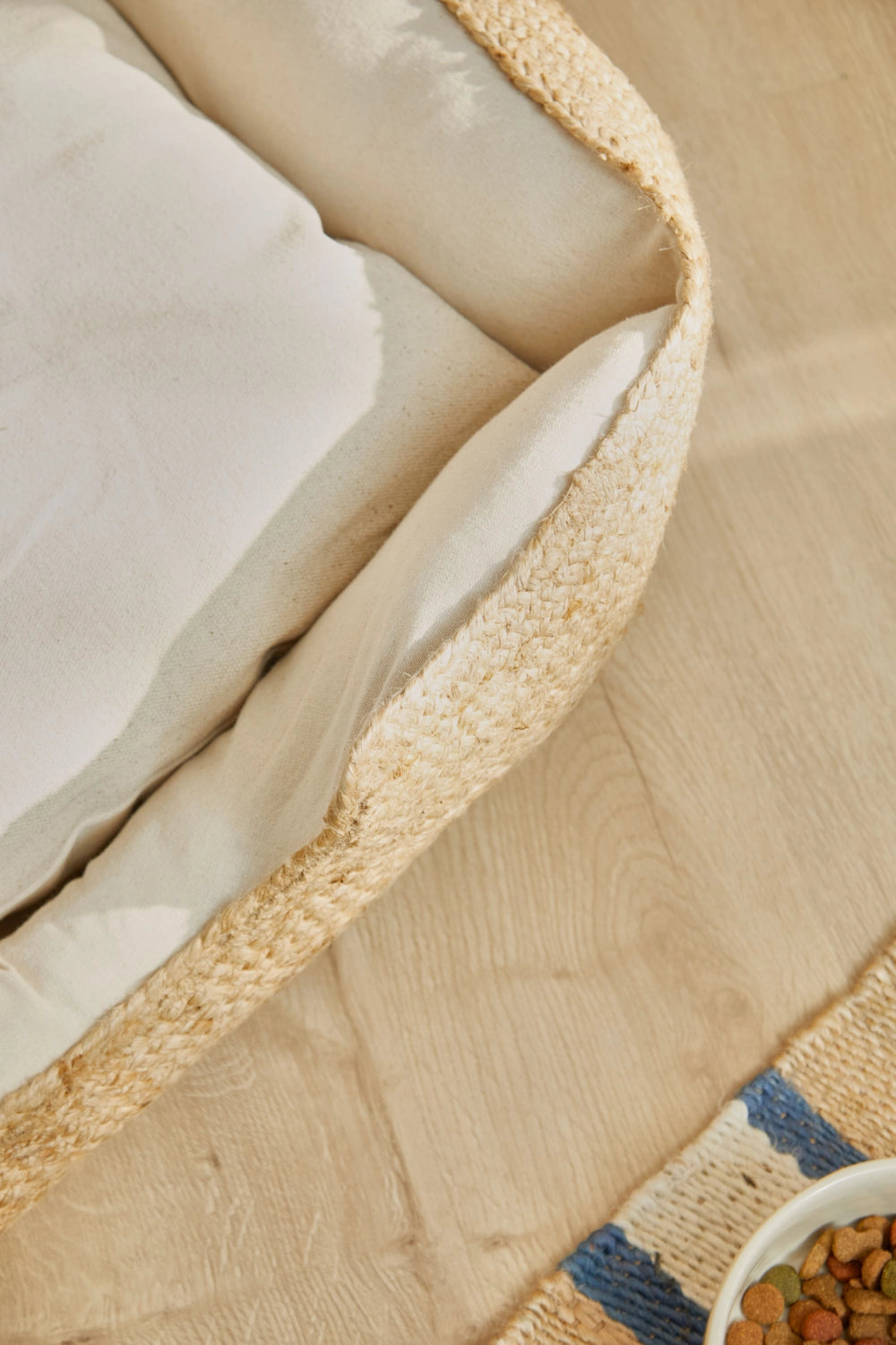 Cama para perros de yute y algodón canvas detalle