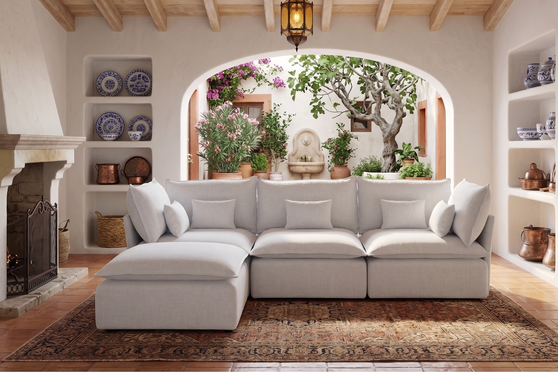 Lino Blanco triple Chaise longue desenfundable
