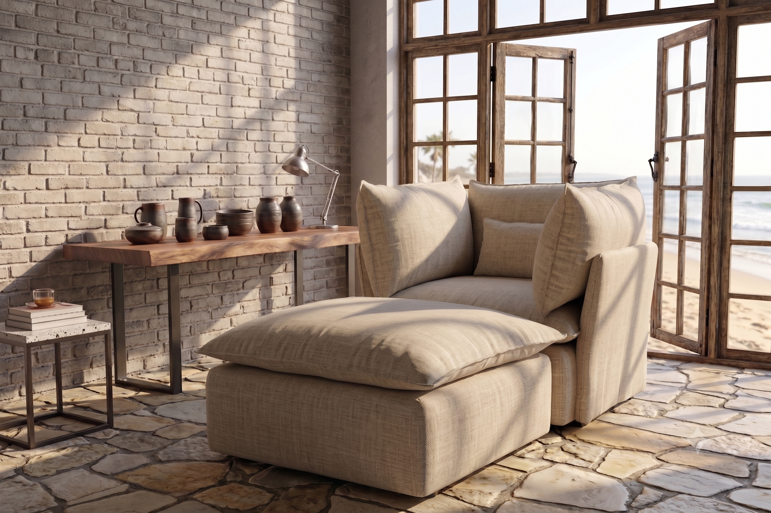 Sillón Lino Natural Chaise Longue Cómodo