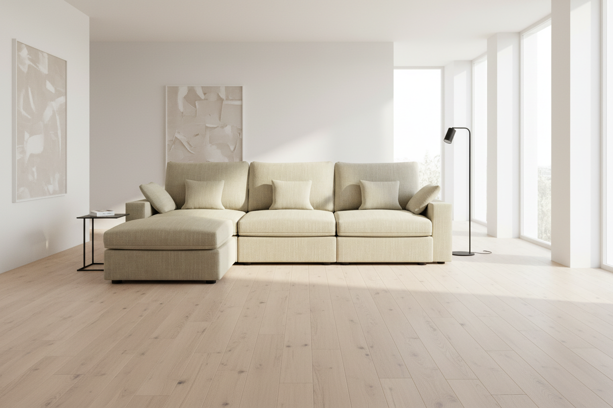 Sofá diseño 4 plazas Chaise Longue cómodo Color Lino Arena